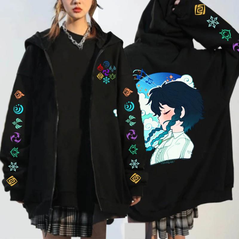 Youth Unisex Oversized Hooded Fleece-Lined Zipper Sweatshirt Fall Casual Wear