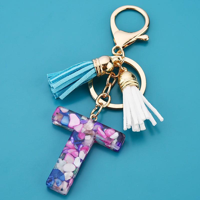 Wish Creative Fashion Jewelry: Colored Acrylic Letter Tassel Keychain