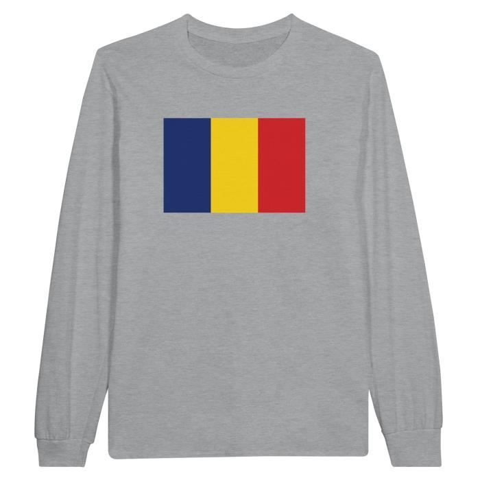 Футболка с длинным рукавом - PIXELFORMA - Флаг Румынии - 100% хлопок - Серый - Оптимальный комфорт