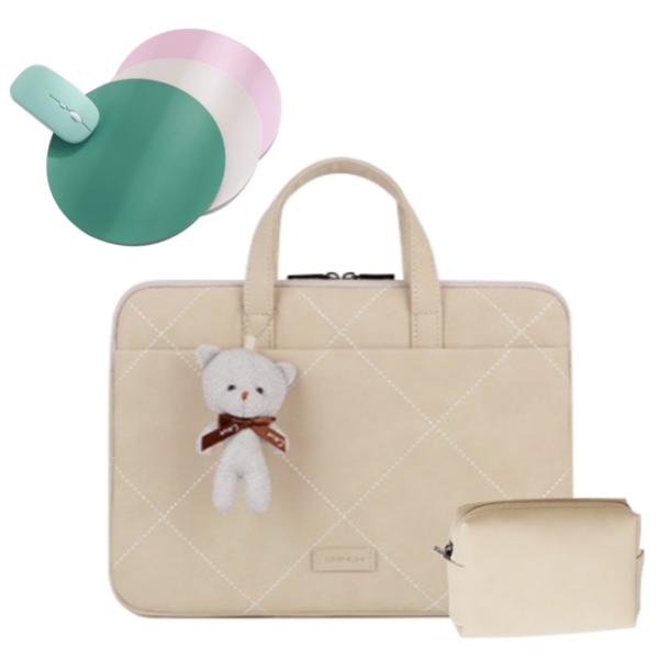 Кожаный коврик для мыши + красивая сумка для ноутбука LG Gram Samsung Galaxy Book, бежевый