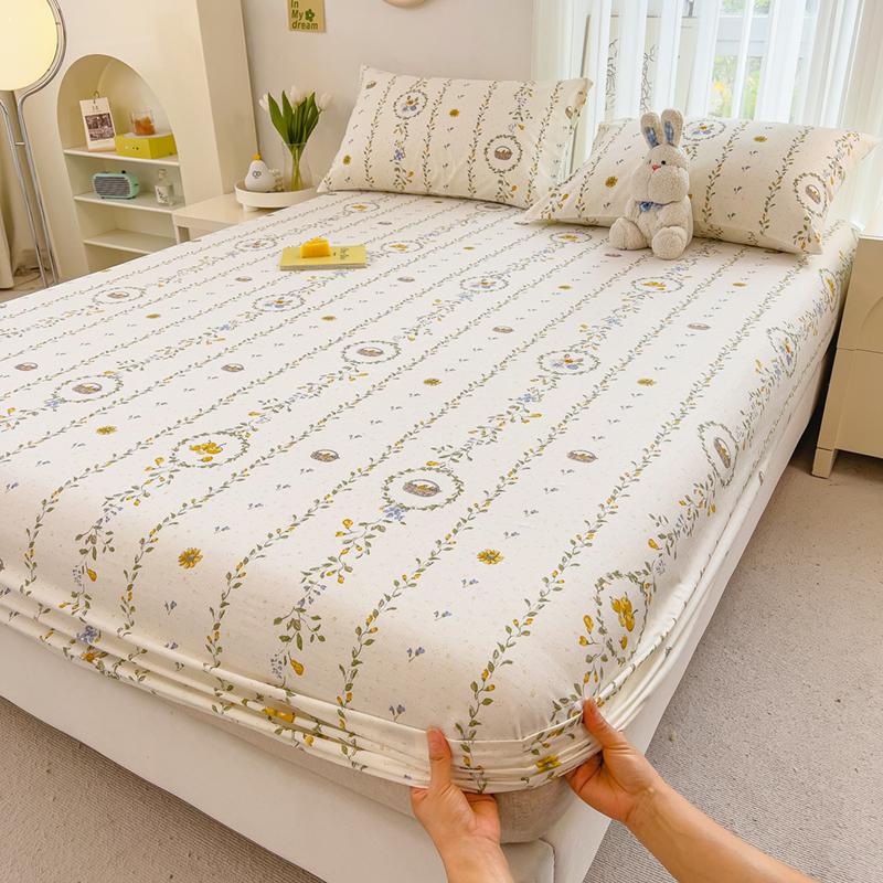 Pure Cotton Bedsheets Skin-friendly Fitted Sheet Cartoon Style Bed Linen Queen Size Bed Cover sabanas (Pillowcase Need Order)