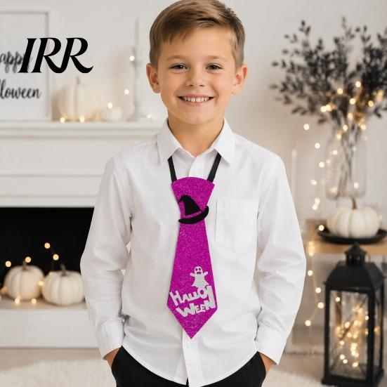Holiday Celebration Tie Halloween Glitter Felt Tie, Skull Pumpkin Ghost Spider Bat Print Necktie Creepy Patterned for Kids Adults, Adjustable