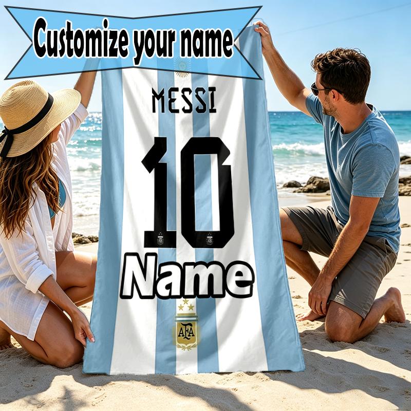 Custom Name Personalized Lionel Messi Print Beach Towel, for Trip Camping Beach Party Home Decor, Birthday Gift for Family & Friends