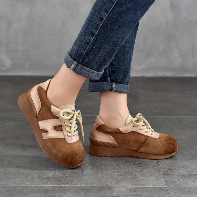 Johnature Женские спортивные туфли из натуральной кожи с круглым носком, повседневные универсальные кроссовки на шнуровке