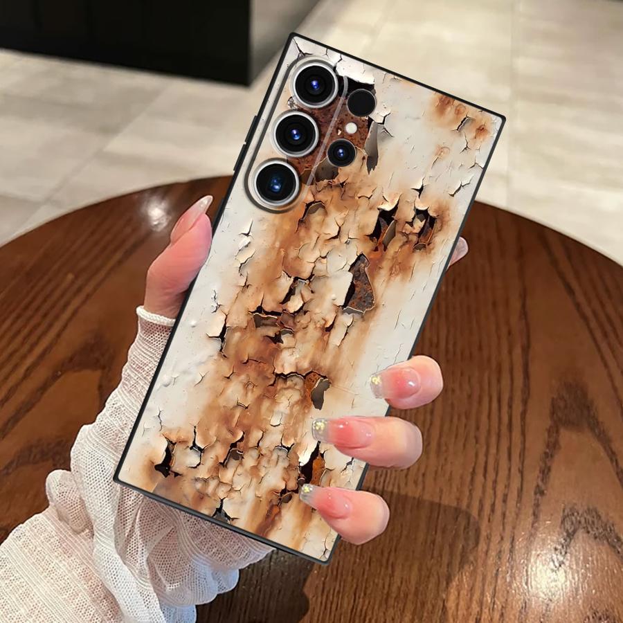 Retro Rust Design Case for Samsung Galaxy S23 Ultra S24 Plus S25 Edge S20 S21 FE Black Soft Phone Cover