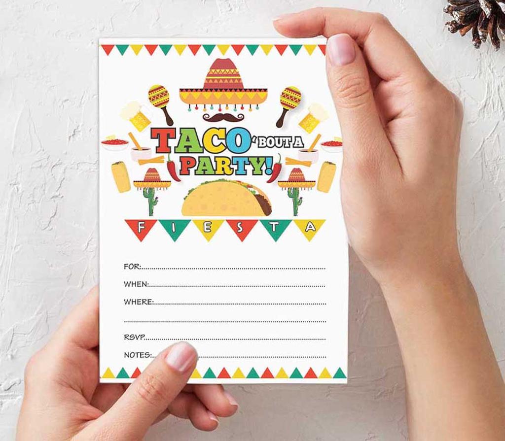 Inkdotpot Набор из 30 приглашений на вечеринку Taco Bout, приглашения на вечеринку в стиле фиеста, приглашения для заполнения с конвертами