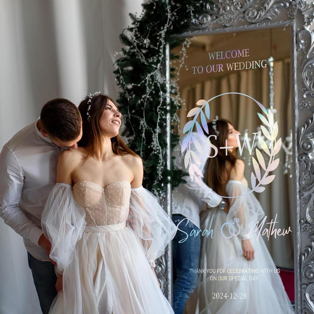 Personalized Welcome To Our Wedding Decal Custom Name Wedding Mirror Sign Vinyl Decal Sticker for Mirrors Wall Entry Decor-Sticker Wide 12"