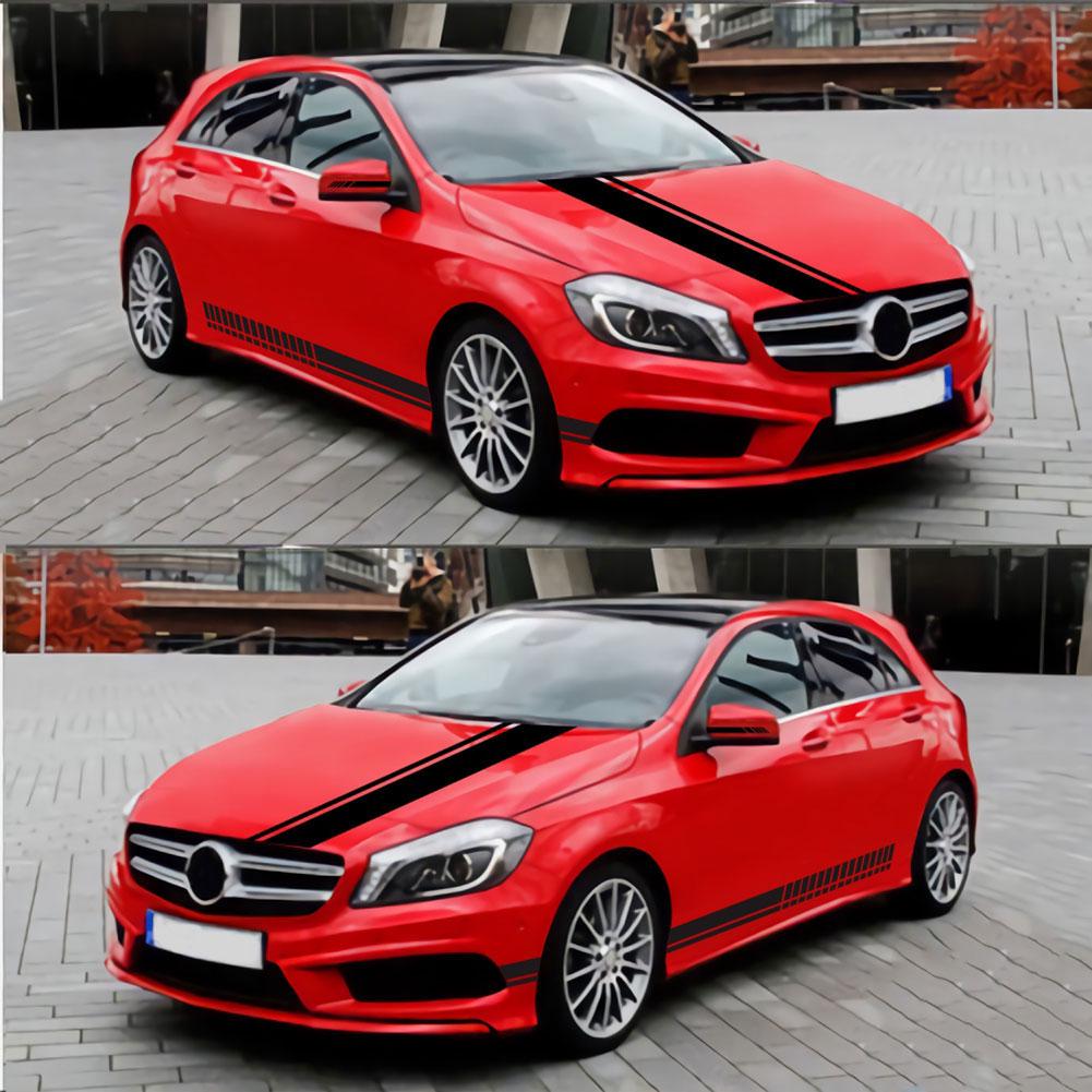 Car Sticker Sporty Racing Stripe Side Body Hood Rearview Mirror Decor Set Auto Stickers