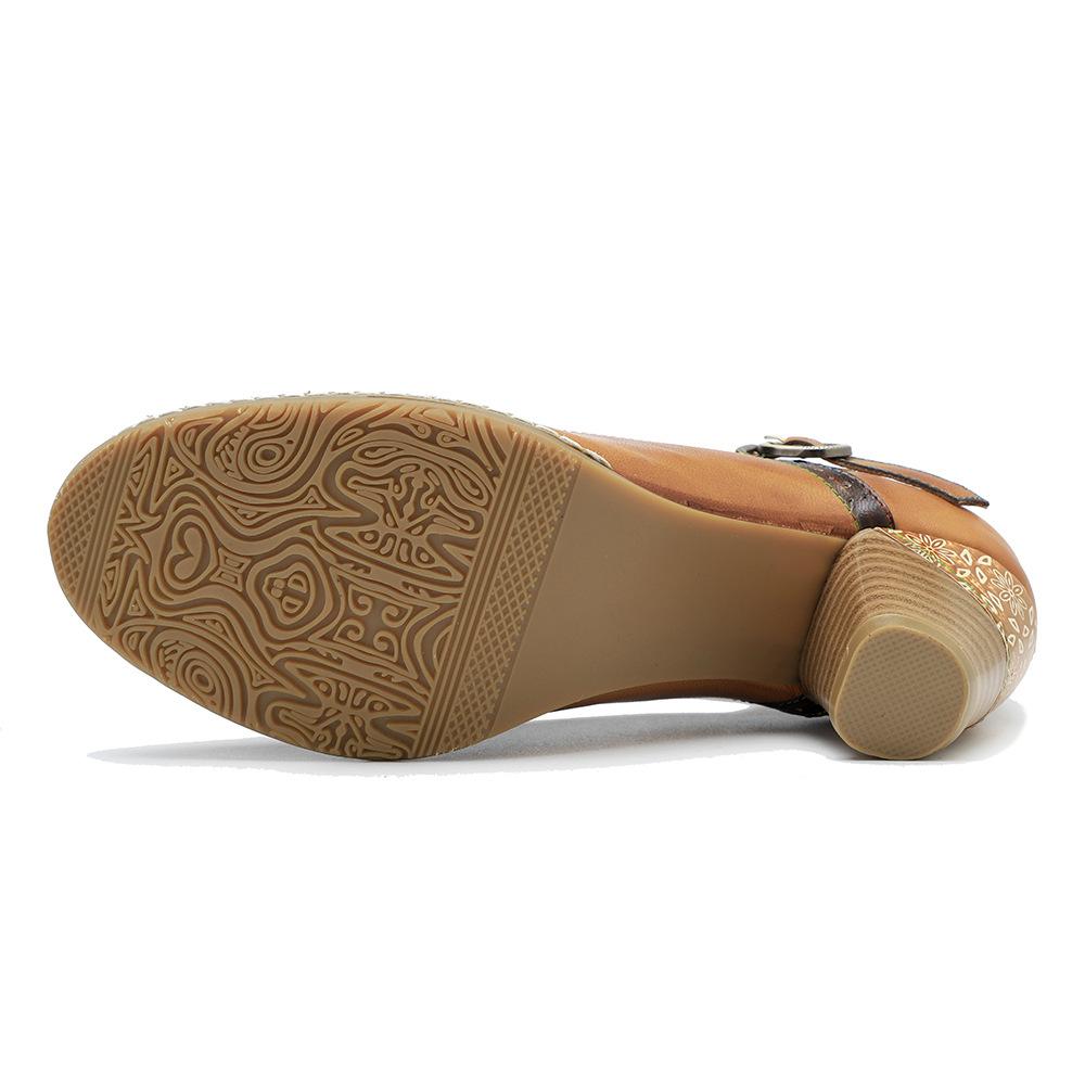 Johnature Туфли-лодочки в стиле ретро. Женская обувь. Натуральная кожа. Винтажные туфли Мэри Джейн с ручной росписью и цветами. Туфли на высоком каблуке.