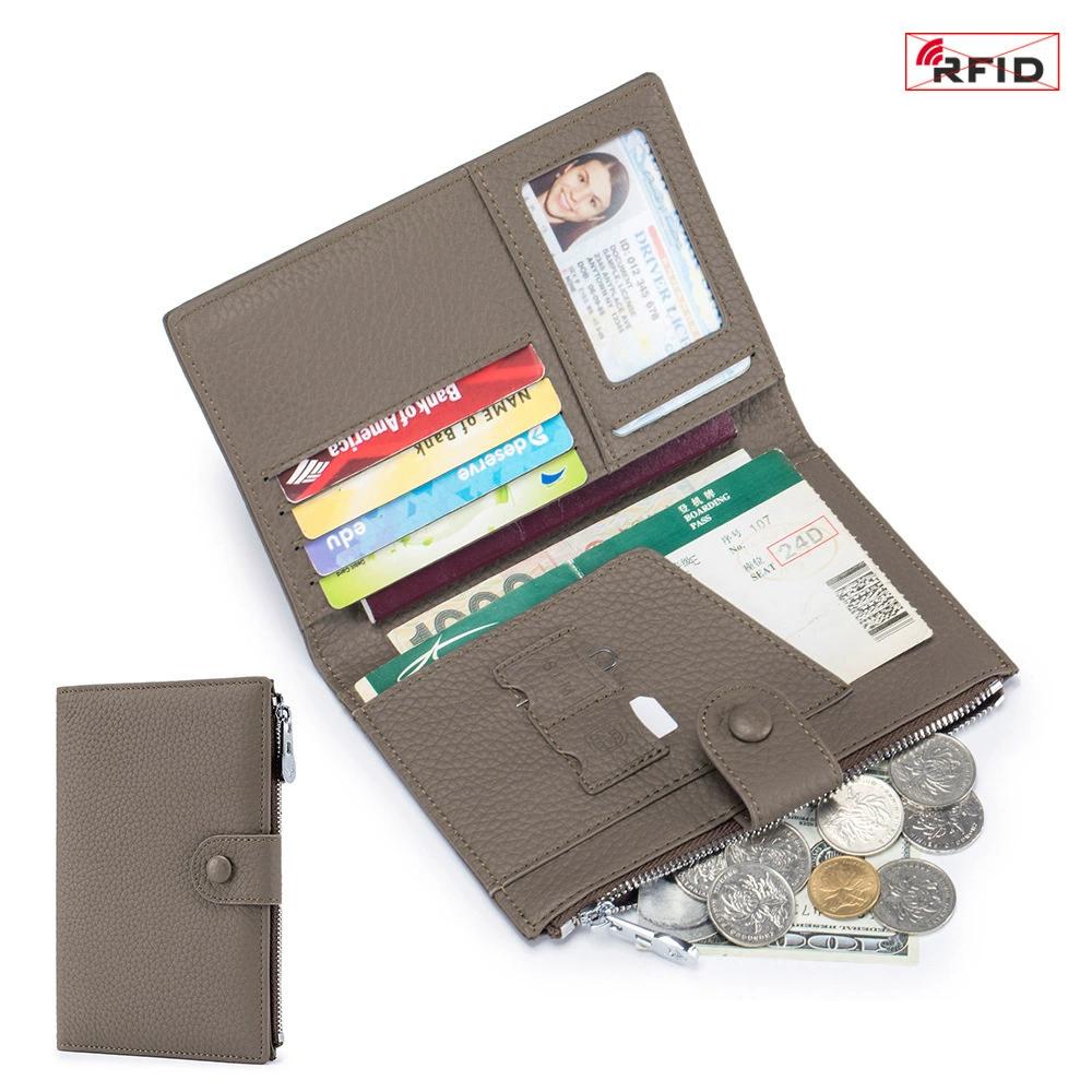 Многофункциональный дорожный кошелек для паспорта с RFID-защитой, держатель для карт, женский кожаный тонкий кошелек, обложка для билетов, карман на молнии, держатель для карт