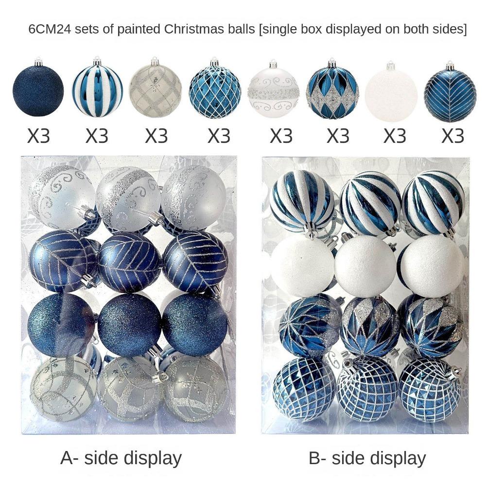 24Pcs/Box Plastic Christmas Colored Balls Electroplated Christmas Tree Hanging Pendant for Home