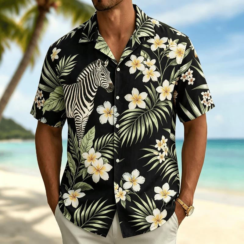 Men's short-sleeved shirt daily casual style Hawaiian shirt micro-elastic 1D digital printing shop