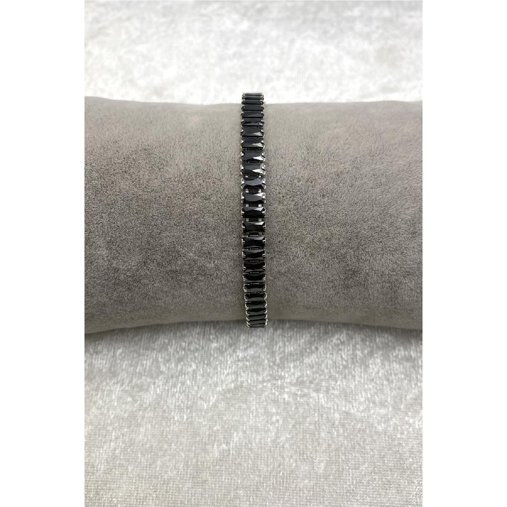 Women's Silver Zircon Baguette Waterway Necklace Earring Bracelet Jewelery Set Suit