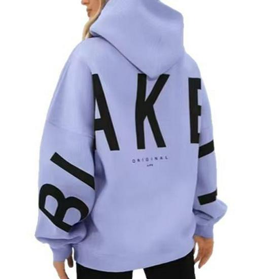 2024 Европейский и американский принт толстый длинный рукав свободный женский свитер с капюшоном