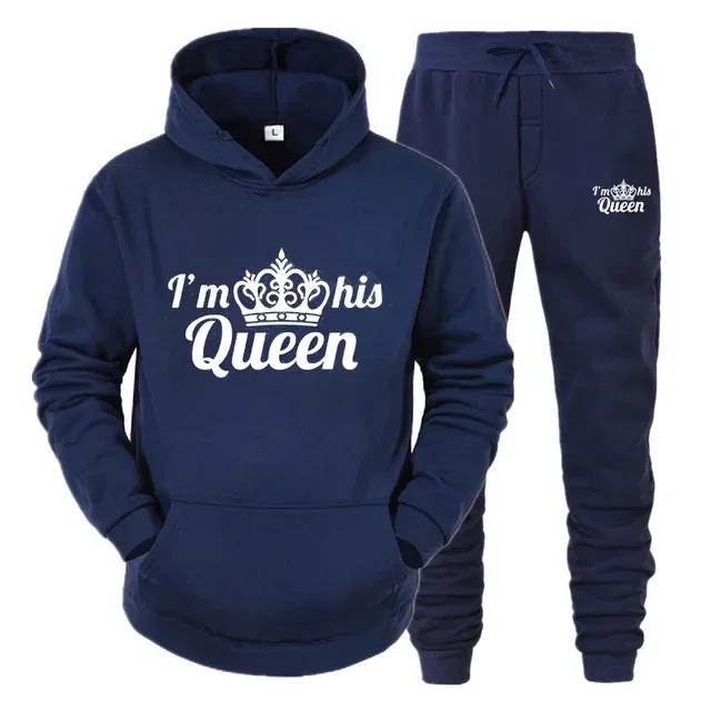 Толстовка Lover Tracksuit с капюшоном с принтом QUEEN KING для пар, толстовка с капюшоном, женская толстовка из 2 предметов, спортивная одежда для мужчин и женщин