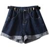 Summer Fashion High Waist Denim Shorts With Adjustment Belt Wide Leg Jeans Harem Pants