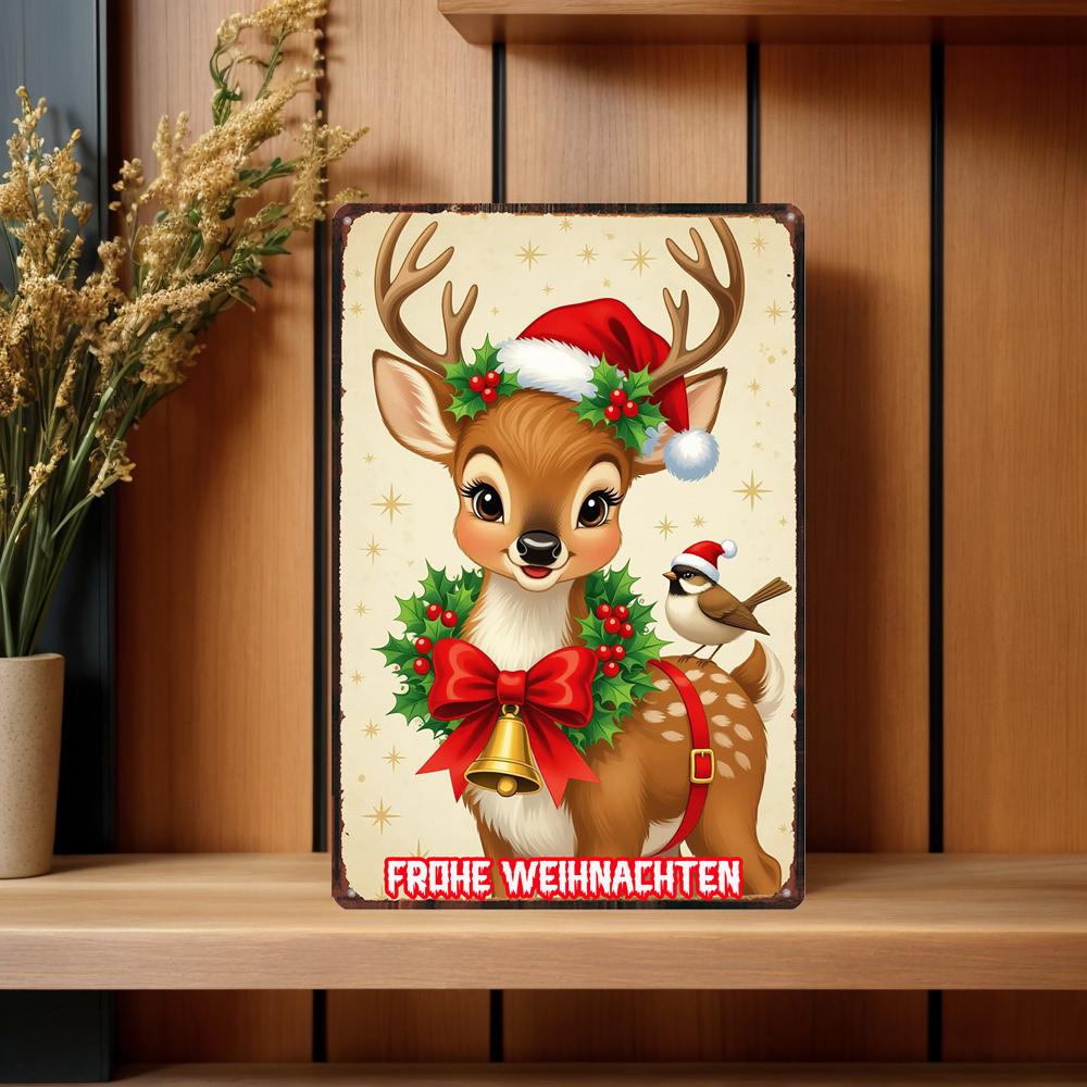 YZFQFrohe Weihnachten Metal Tin Sign Merry Christmas in German Poster Wall for Bar Home Party Holiday Decor 12X8inch ZW-71