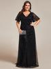 Ever-Pretty Women's Plus Size Shiny Sequin V-Neck A-Line Evening Dresses with Ruffles Sleeves