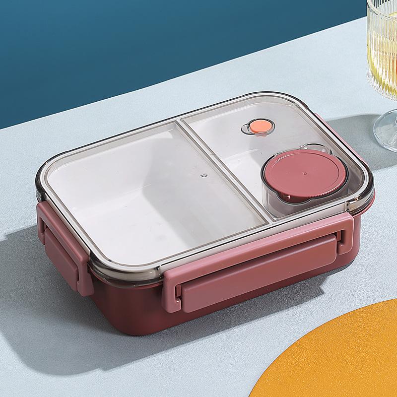 850ml 304 Stainless Steel Insulated Large Capacity Portable Divided Sealing Bento Lunch Box With Sauce Box School Office Camping