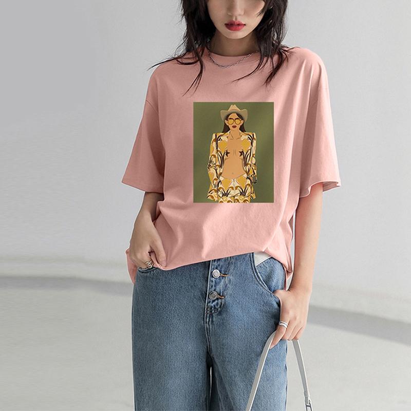 Женские футболки Hirsionsan High Street с графическим рисунком, летние мягкие футболки с круглым вырезом и короткими рукавами, 2023, повседневные свободные хлопковые базовые женские топы