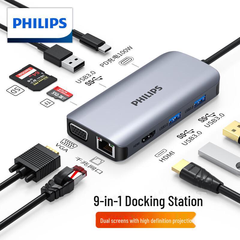 Хаб Philips Type-C для Apple и Huawei: HDMI, Сеть, Док-станция для расширения USB