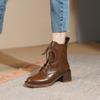 Осенняя обувь, женские сапоги, женская обувь на массивном каблуке с квадратным носком, современные ботинки из натуральной кожи в стиле ретро, ​​короткие сапоги, зимние ботинки на каблуке