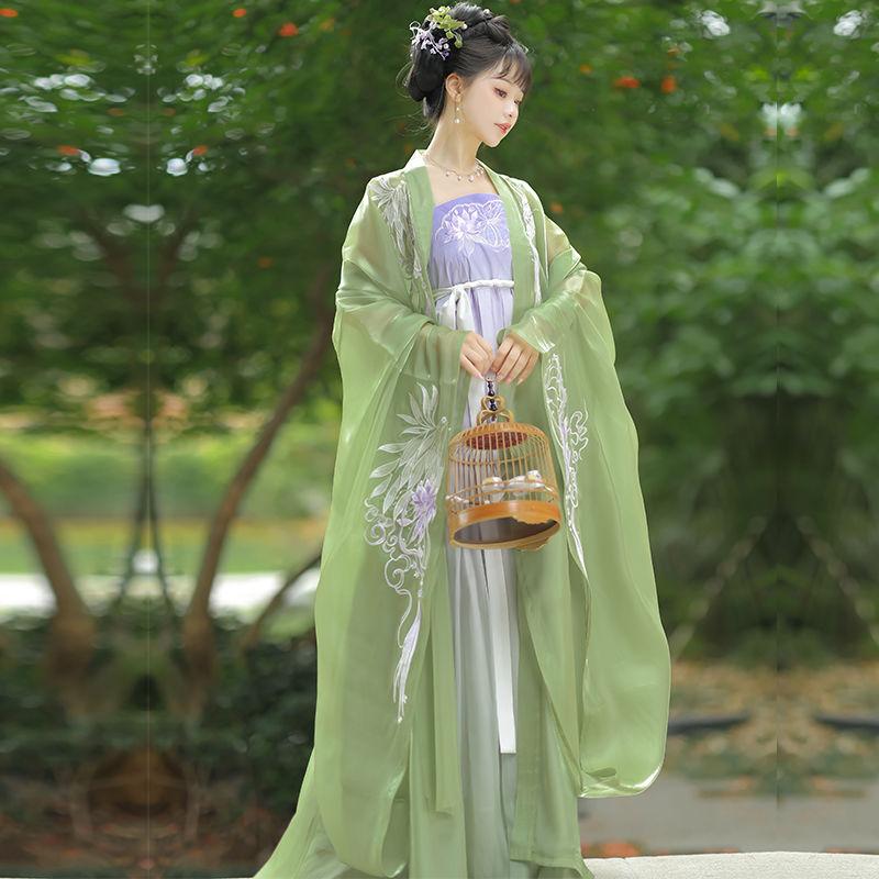 Рубашка с двойным рукавом и вышивкой Hanfu в китайском стиле, костюм с юбкой HE ZI