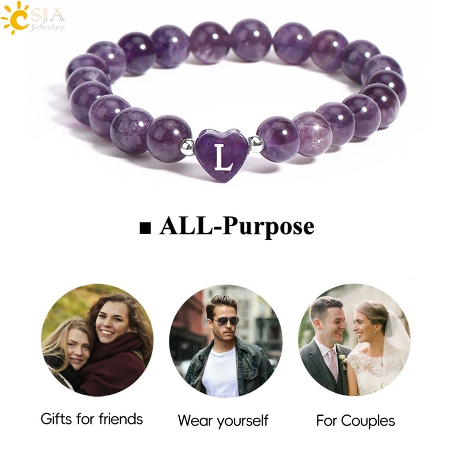 26 Letter A-Z Initial Heart Shape Crystal Bracelets Real Natural Stone Beads Amethysts Obsidian Sodalite Bracelet for Lover H283