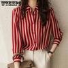 Красная полосатая рубашка женская весна-осень французский стиль топ темперамент базовая рубашка