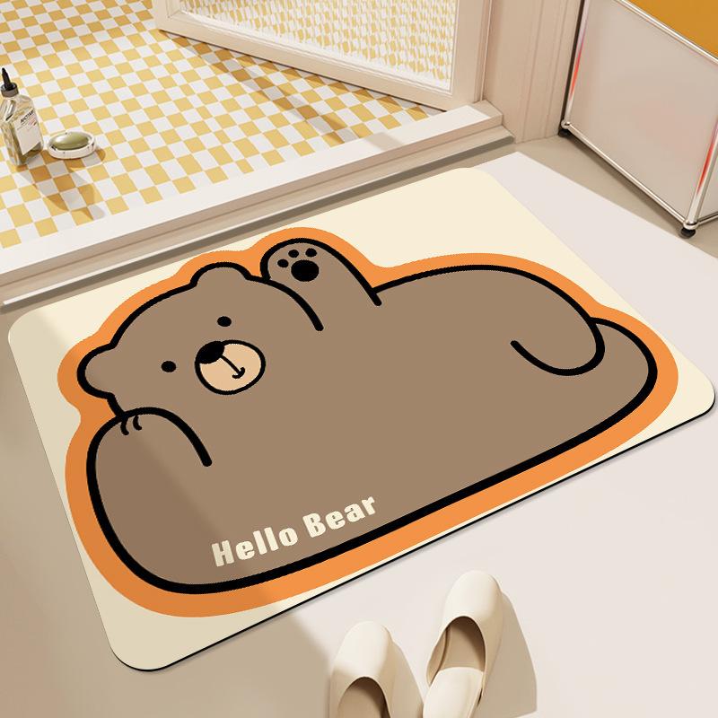Милый коврик для ванной комнаты с животными, дверь в ванную комнату, диатомовая грязь, противоскользящий, впитывающий и грязный, мультяшный милый противоскользящий коврик для ног