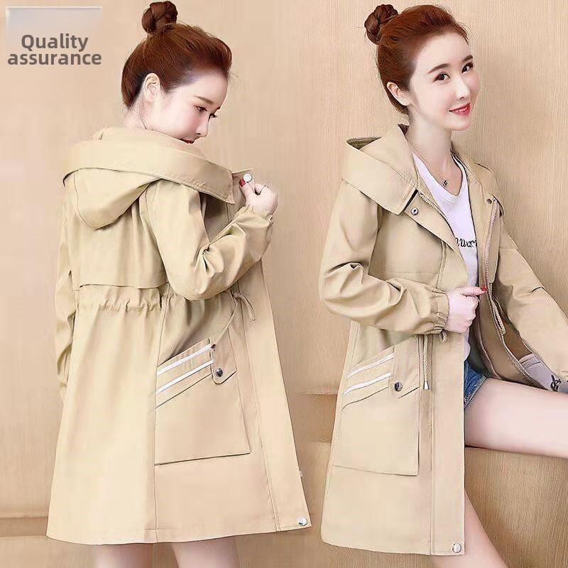 Плюшевая женская ветровка средней длины - 2023 Осень/Зима Корейский стиль Утягивающее пальто для талии