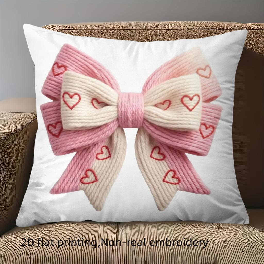 1 Pieces Pink Bow with Hearts 2D Printed Cushion Covers Polyester pillowcase, sofa decorative cushion cov Headboard Pillow