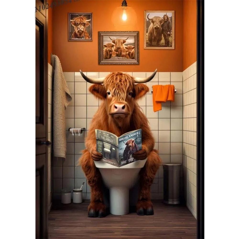 Собака сидит на унитазе и читает газету 5D DIY Алмазная живопись Вышивка крестом Полная выкладка Круглая вышивка Домашний декор Подарки