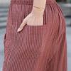 Повседневные летние полосатые брюки женские винтажные одежды больших размеров элегантные женские брюки с эластичной резинкой на талии