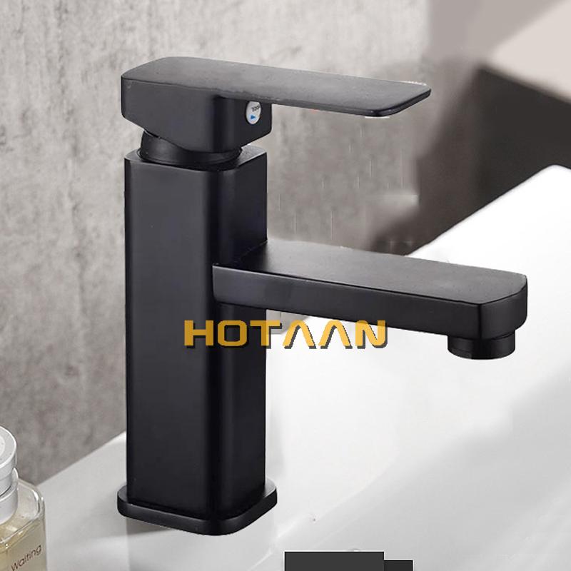 Hotaan Matte Black Basin Faucet Water Tap Bathroom Faucet Solid White Brass Cold & Hot Water Single Handle Water Sink Tap Mixer