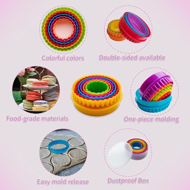 5pcs/6pcs Cookie Cutter Mould Set, Varisized, 2 Sides Round Scalloped Flower Square Shaped Biscuit Dough Molds, for DIY Baking