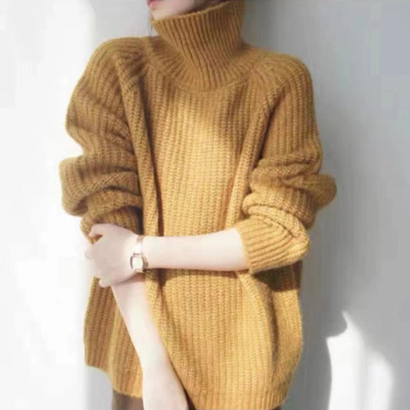 Водолазка женская свободная ленивая универсальная модная повседневная пуловер толстый свитер крупной вязки, стройнящий