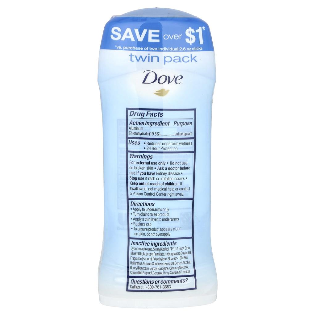DOVE Дезодорант-антиперспирант, Original Clean, двойная упаковка, 2 упаковки, 2,6 унции (74 г) Каждый