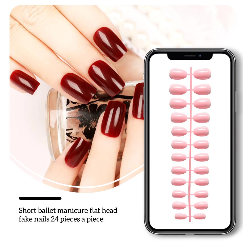 Pack of 24 Short Ballerina Safe Scratch-resistant Coffin False Nails French Style DIY Graceful Personality Acrylic Nail