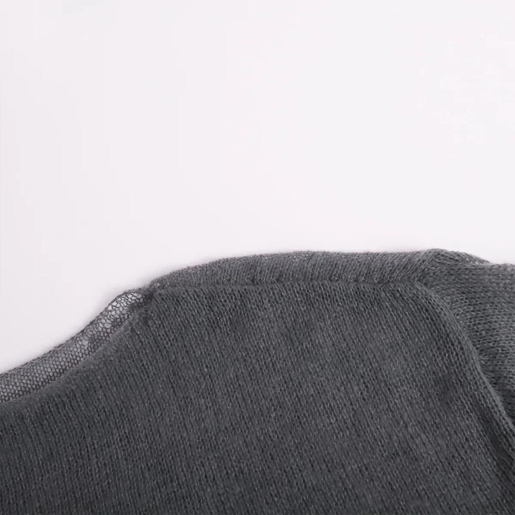 Ажурная трикотажная рубашка весна/лето женская перспектива тонкая большая круглая горловина рукав труба трикотажная футболка