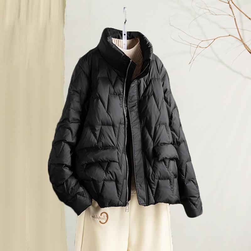 Зимняя однотонная молния с воротником-стойкой, белая куртка на утином пуху, женское пальто