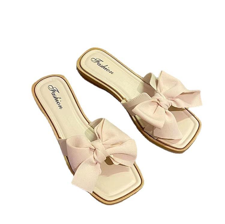 Женские однотонные сандалии, женские тапочки, летняя красивая обувь, обувь с галстуком-бабочкой, женские тапочки без шнуровки