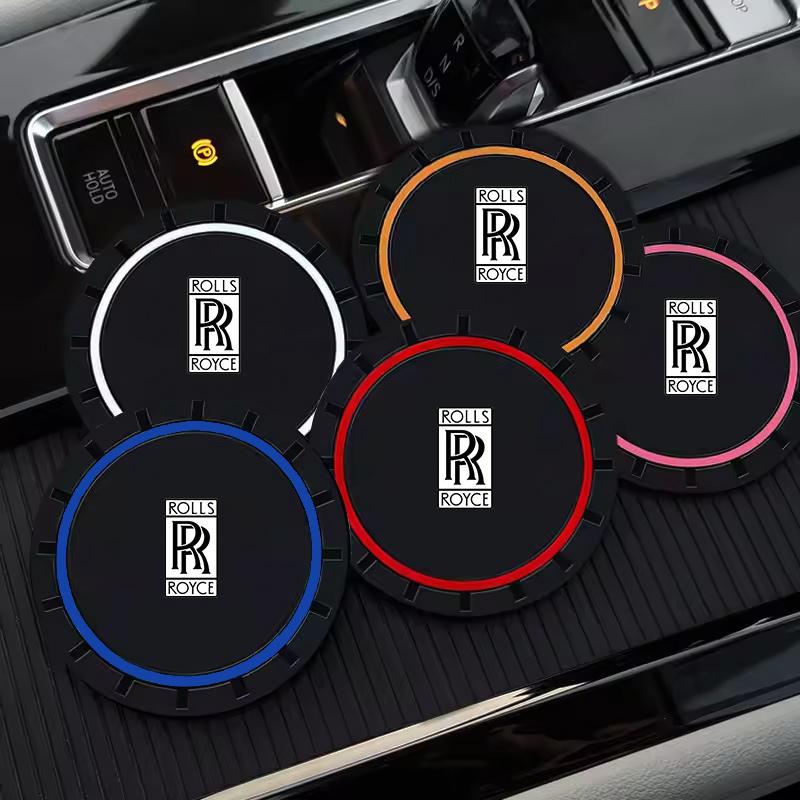 2PC Leather Interior Car Anti Slip Mat Coaster Car Water Cup Slot Accessory for Rolls-Royce Cullinan Phantom Ghost Wraith Dawn