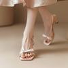 2025 весна и осень новые простые слова с модным бантом женские сандалии стилет ремешок сзади высокие каблуки