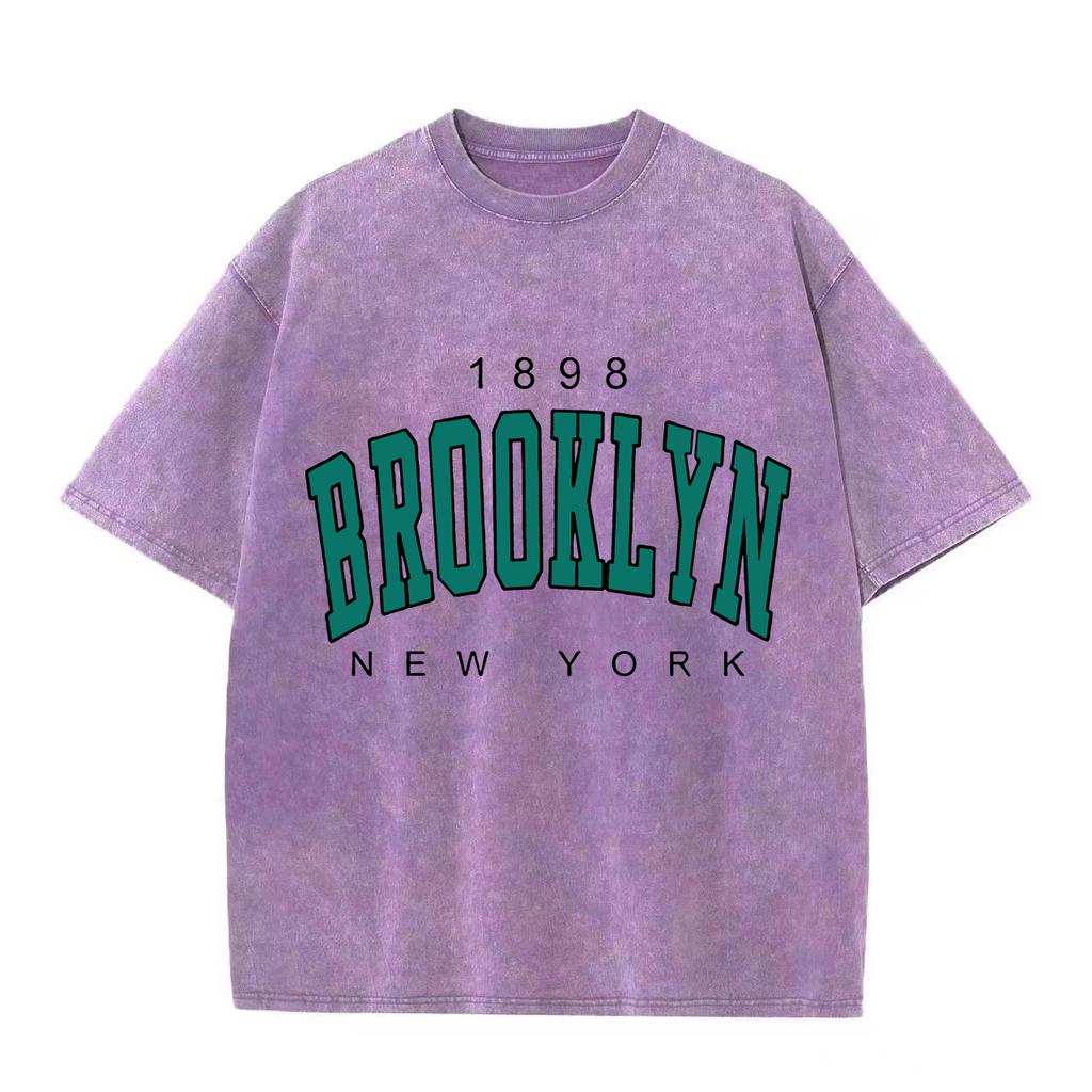 Ретро-стираная винтажная футболка 1898 New York Printed Women T Shirt Fashion Fleece T Shirt Creativity Pullover Clothing