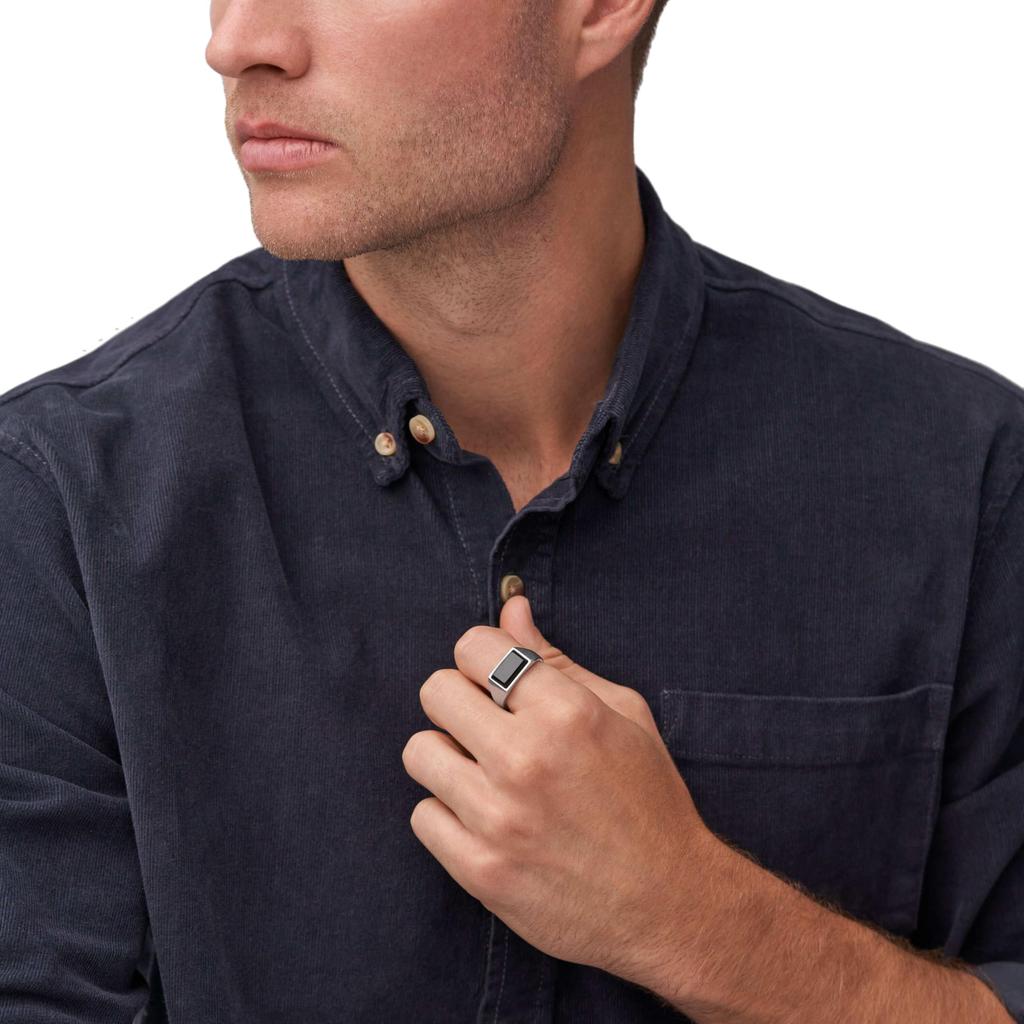 Мужское кольцо-печатка Fossil ALL STACKED UP из черного агата, JF046030409