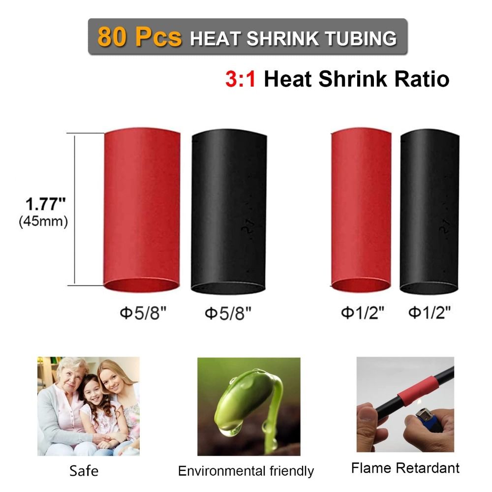 160Pcs AWG 2 4 6 8 10 12 Wire Connectors with Heat Shrink Tube Battery Terminals  Motorcycle