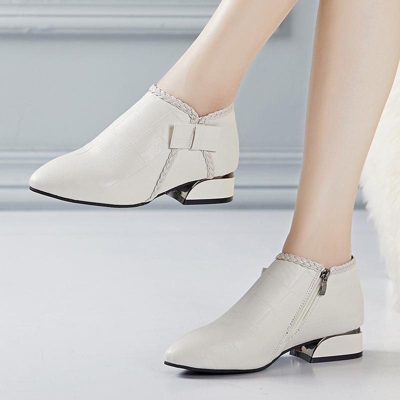 Осенняя женская обувь на толстой подошве Новые бархатные универсальные ботильоны Зимние универсальные теплые короткие ботинки с острым носком Zapatos