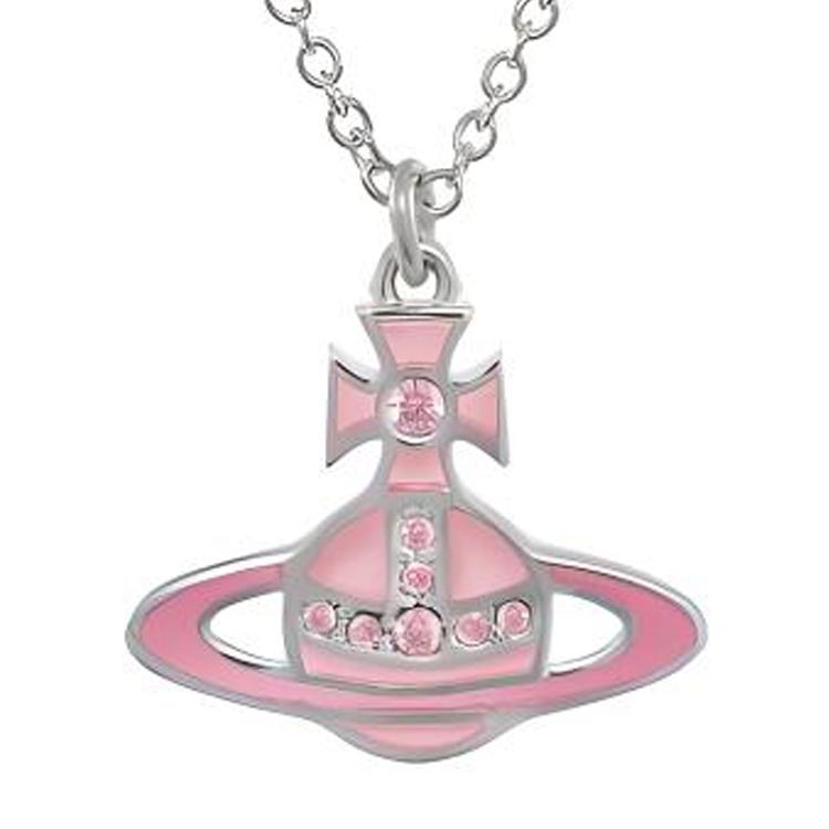 VIVIENNE WESTWOOD Кончетта Розовый Глазурованный Кулон Сатурна Латунь Эмаль Кристалл Металл Ожерелье Женское ожерелье Серебро 630203F0-02P524