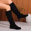 Plus Size Slip-On Western Boots Women High Tube Round Head Solid Color Flat Heel Fashion Boots Velvet Material Comfortable Winte